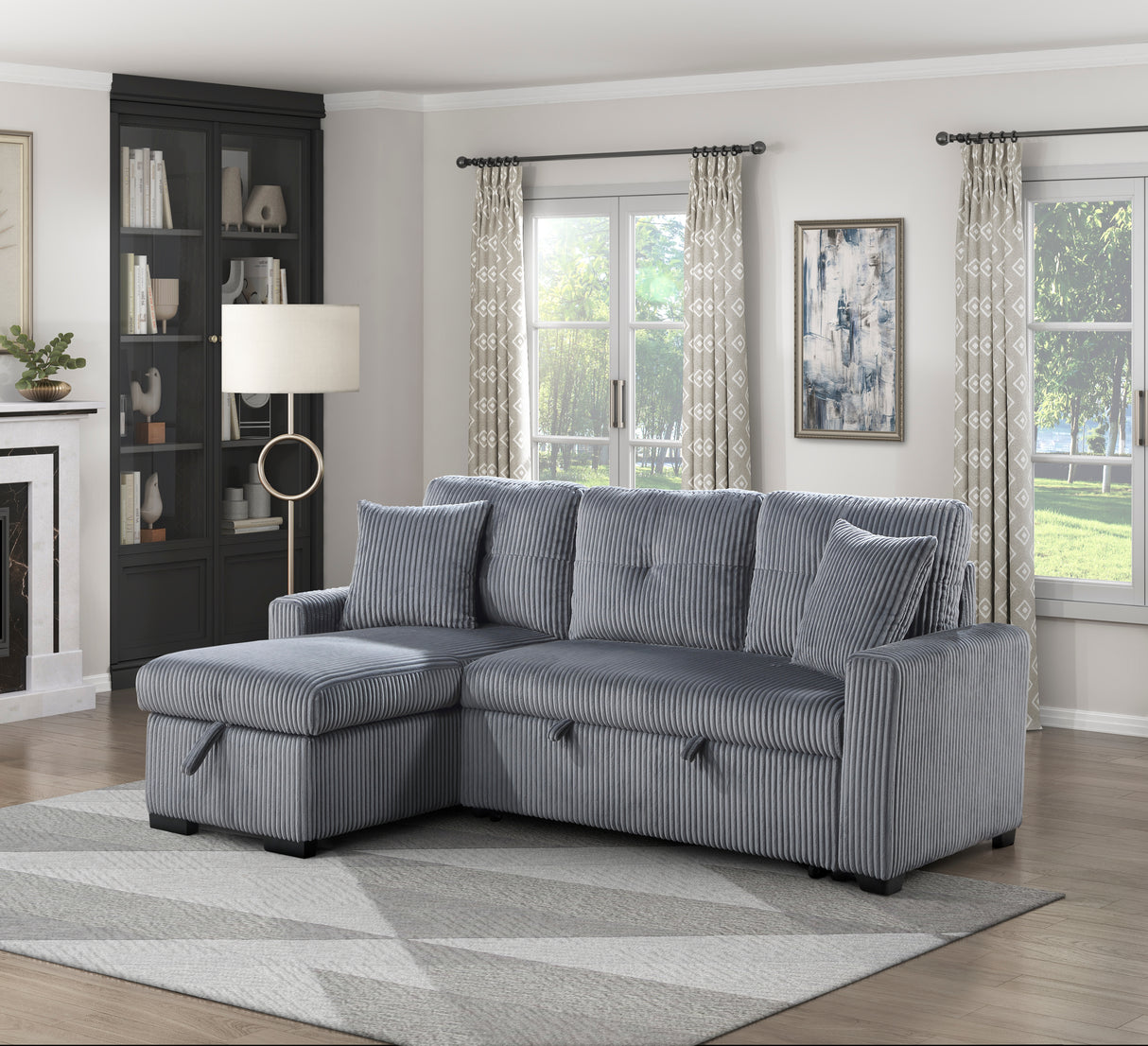 Rhett Dark Gray 3-Piece Reversible Sectional with Pull-out Bed and Hidden Storage from Homelegance - Luna Furniture