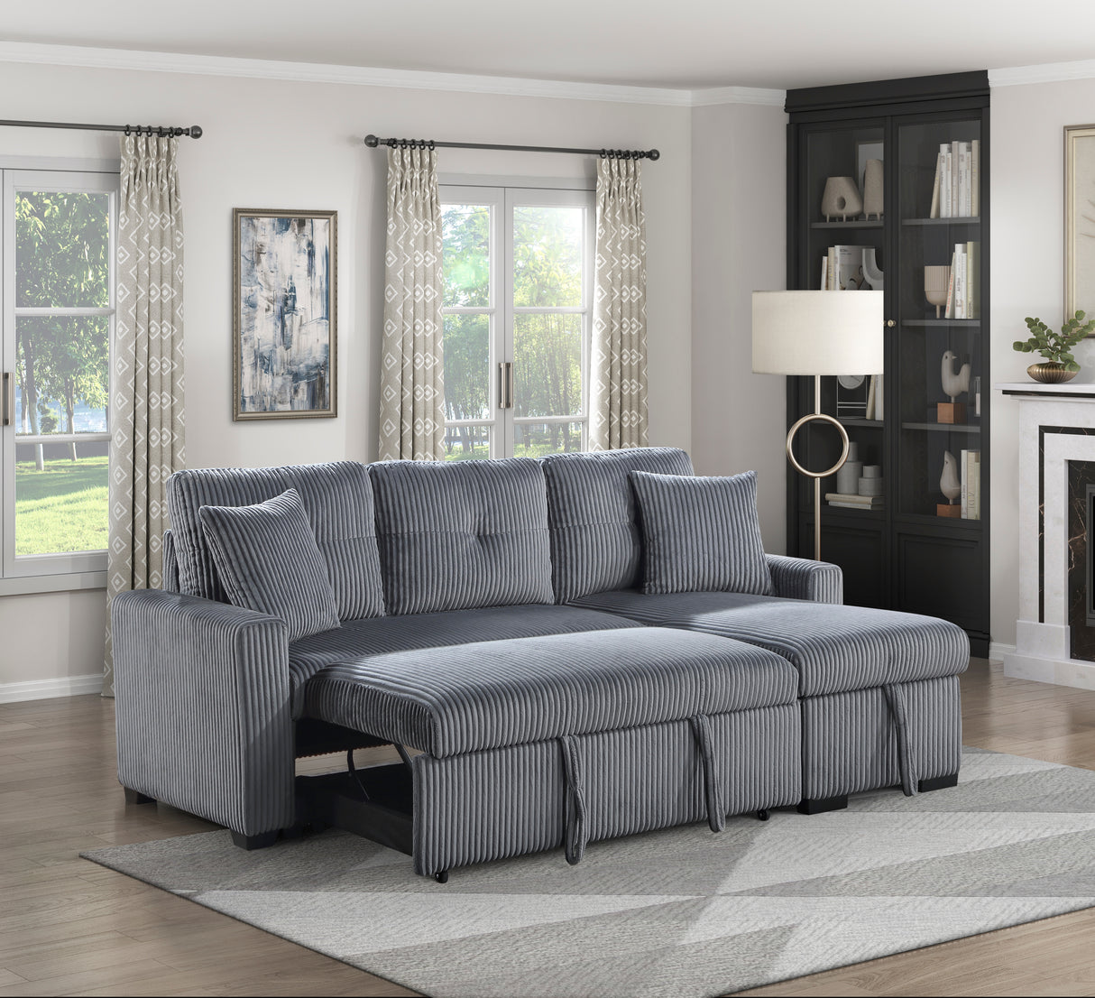 Rhett Dark Gray 3-Piece Reversible Sectional with Pull-out Bed and Hidden Storage from Homelegance - Luna Furniture