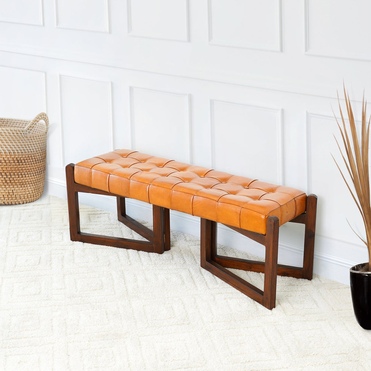 Riley Tan Leather Bench from Midinmod - Luna Furniture