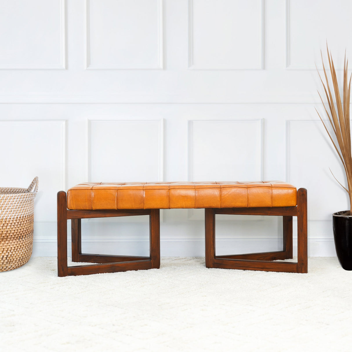 Riley Tan Leather Bench from Midinmod - Luna Furniture