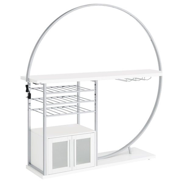 Risley White High Gloss 2-Door Circular LED Home Bar with Wine Storage