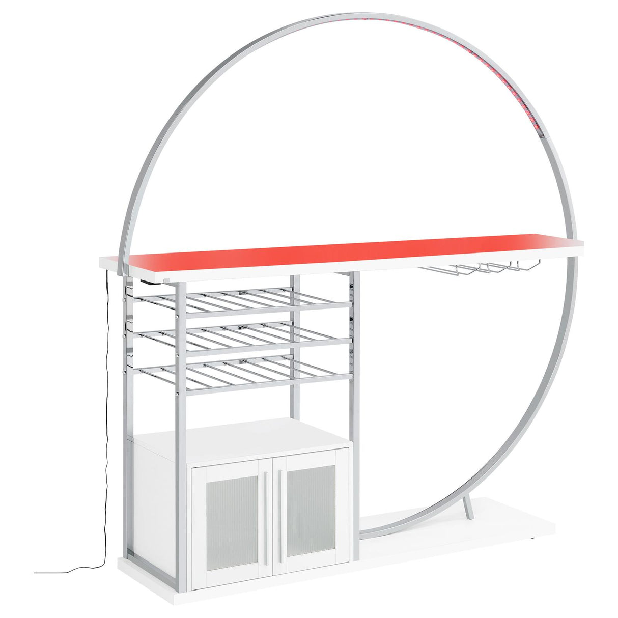 Risley White High Gloss 2-Door Circular LED Home Bar with Wine Storage from Coaster - Luna Furniture
