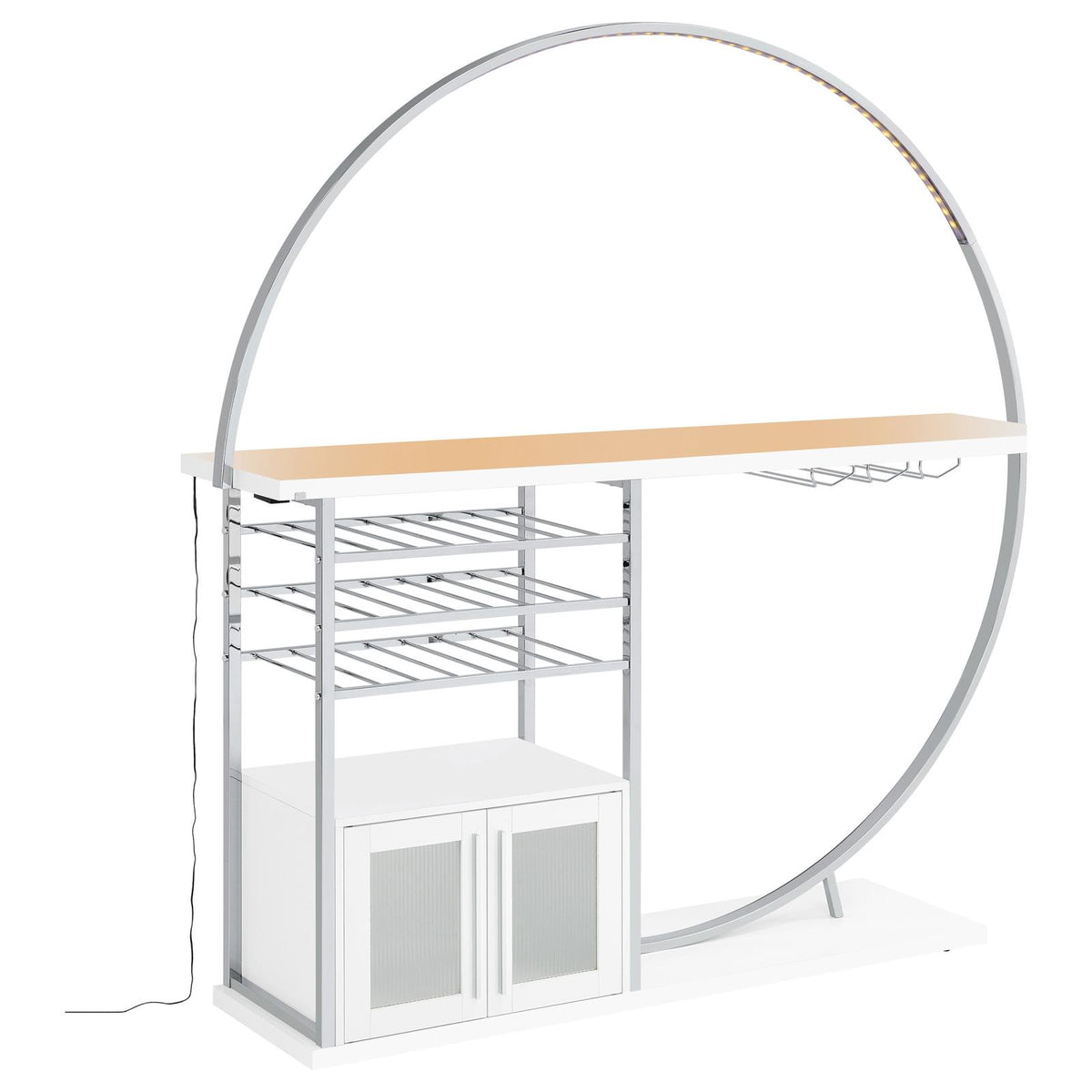 Risley White High Gloss 2-Door Circular LED Home Bar with Wine Storage from Coaster - Luna Furniture
