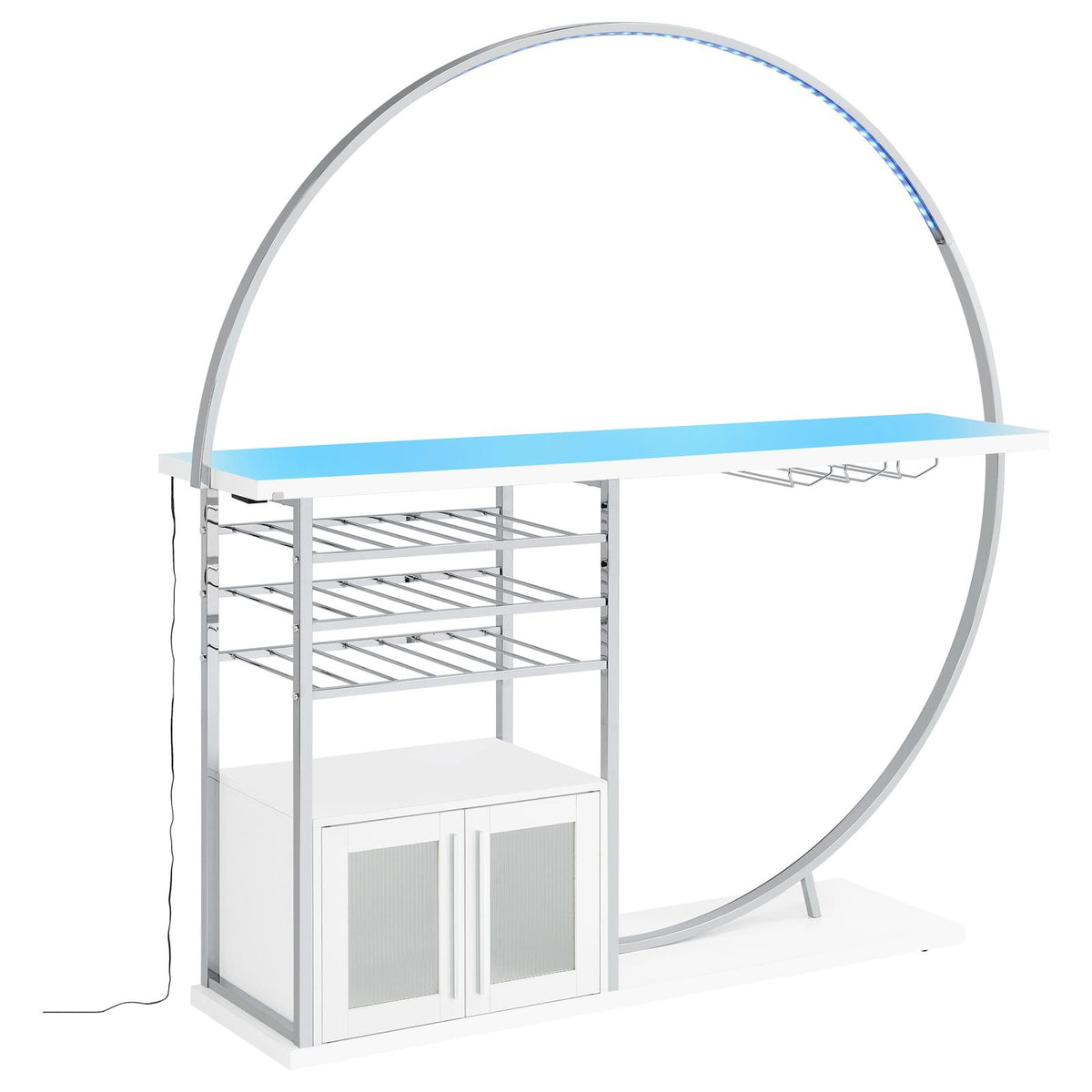Risley White High Gloss 2-Door Circular LED Home Bar with Wine Storage from Coaster - Luna Furniture