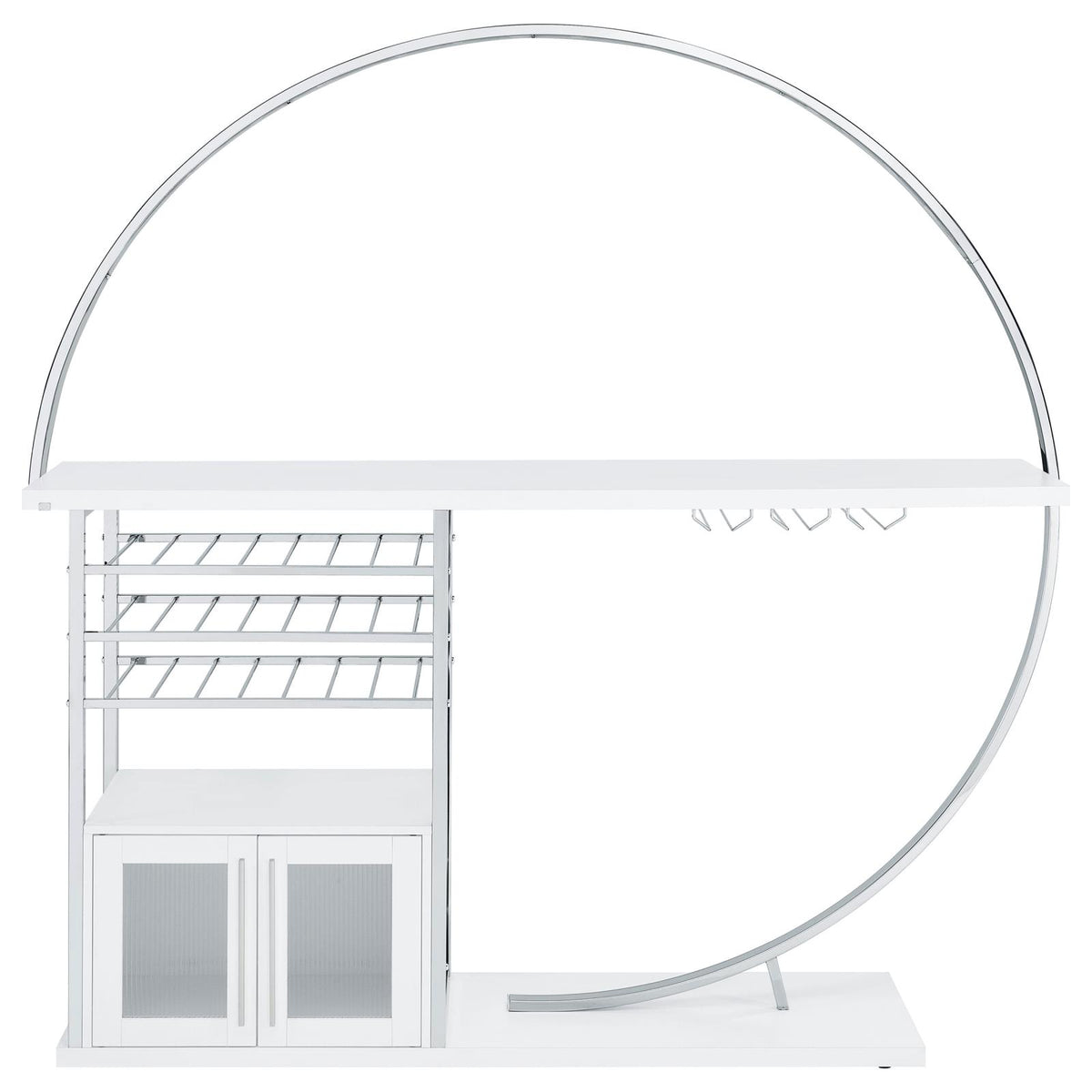 Risley White High Gloss 2-Door Circular LED Home Bar with Wine Storage from Coaster - Luna Furniture