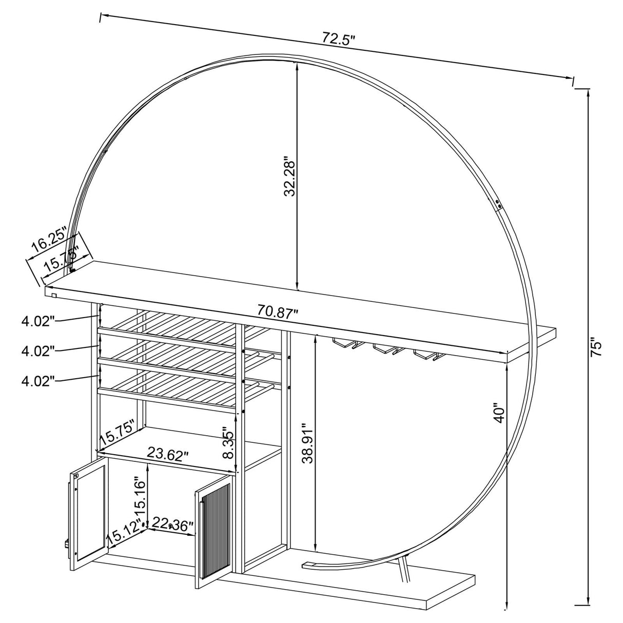Risley White High Gloss 2-Door Circular LED Home Bar with Wine Storage from Coaster - Luna Furniture