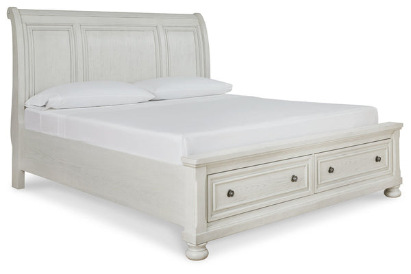 Robbinsdale Antique White Queen Sleigh Storage Platform Bed