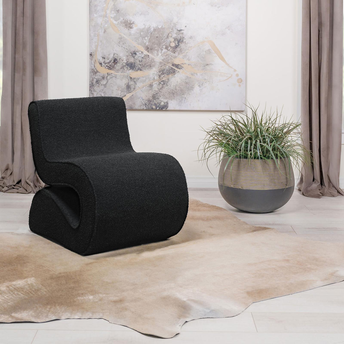 Ronea Charcoal Boucle Upholstered Armless Curved Accent Chair from Coaster - Luna Furniture