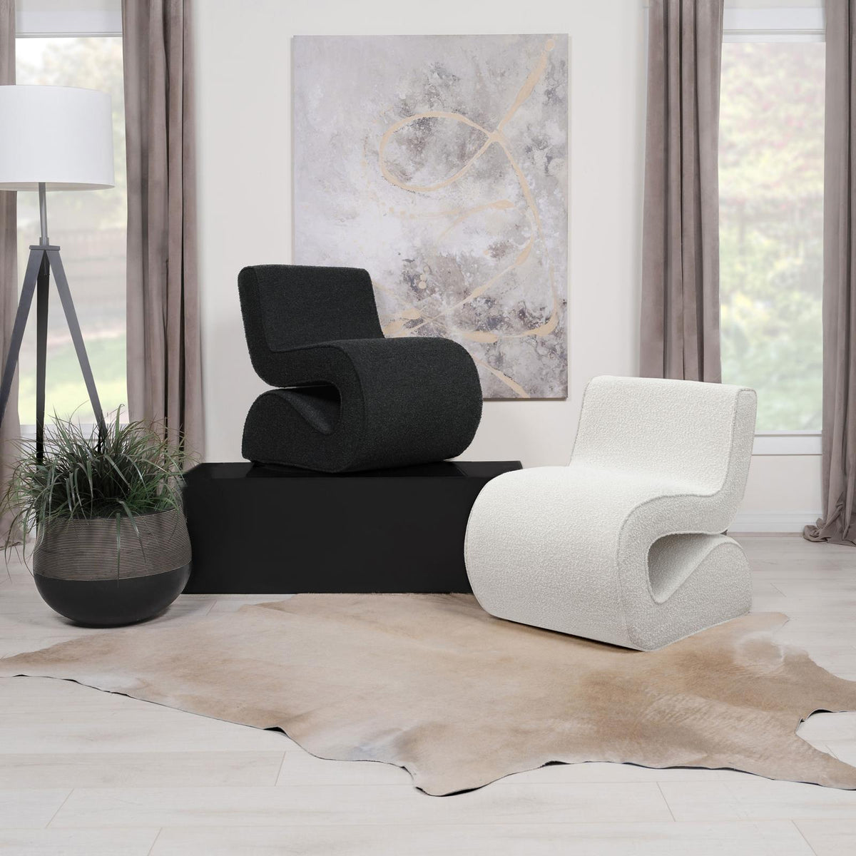 Ronea Charcoal Boucle Upholstered Armless Curved Accent Chair from Coaster - Luna Furniture