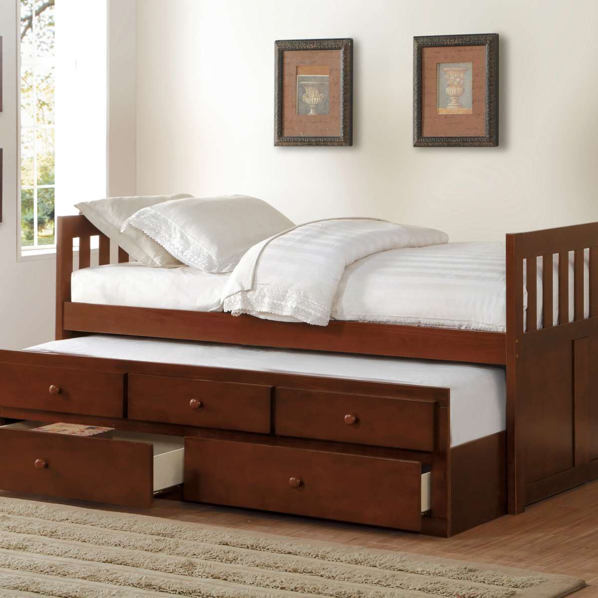 Homelegance Rowe Dark Cherry Twin Captains Trundle Bed - Luna