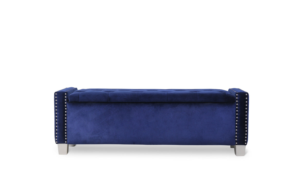 Franco Blue Velvet Storage Bench from Homelegance - Luna Furniture