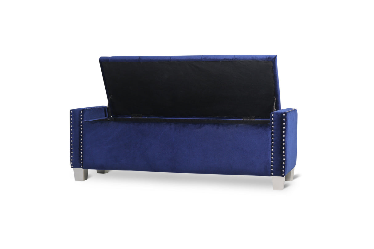 Franco Blue Velvet Storage Bench from Homelegance - Luna Furniture