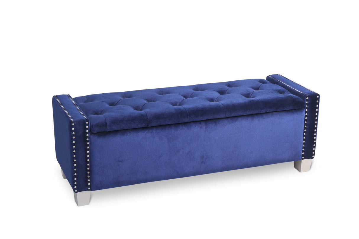 Franco Blue Velvet Storage Bench from Homelegance - Luna Furniture