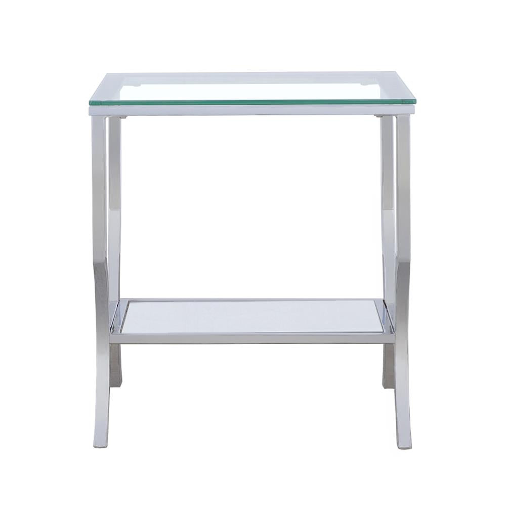Saide Chrome Square End Table with Mirrored Shelf from Coaster - Luna Furniture