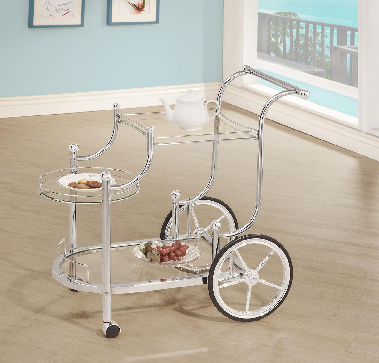 Sarandon Chrome and Clear 3-Tier Serving Cart from Coaster - Luna Furniture