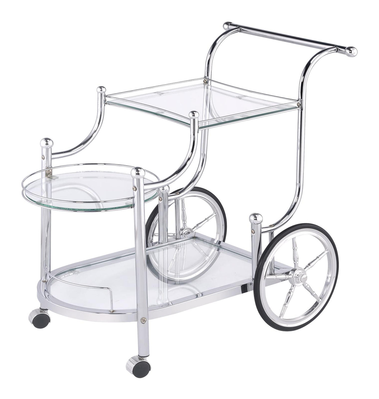 Sarandon Chrome and Clear 3-Tier Serving Cart from Coaster - Luna Furniture