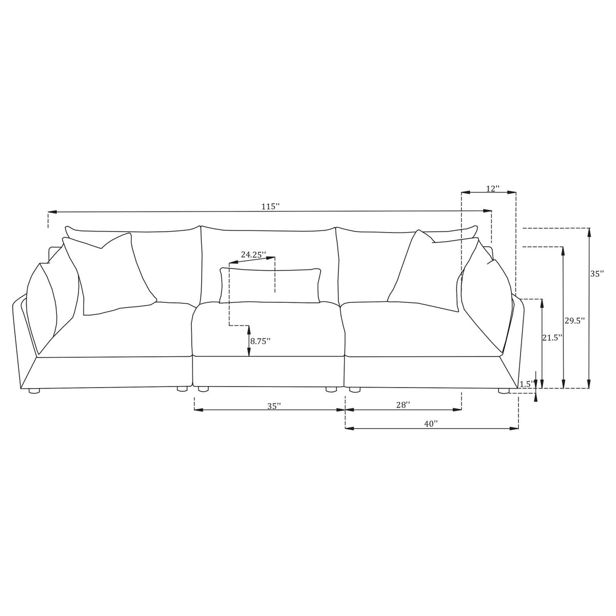 Sasha Black Upholstered 3-Piece Sofa Barely from Coaster - Luna Furniture