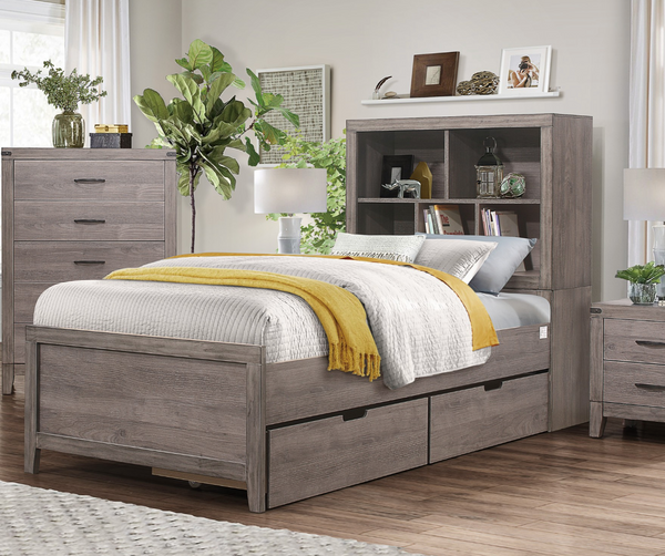 Woodrow Brownish Gray Full Platform Bed with Toy Boxes