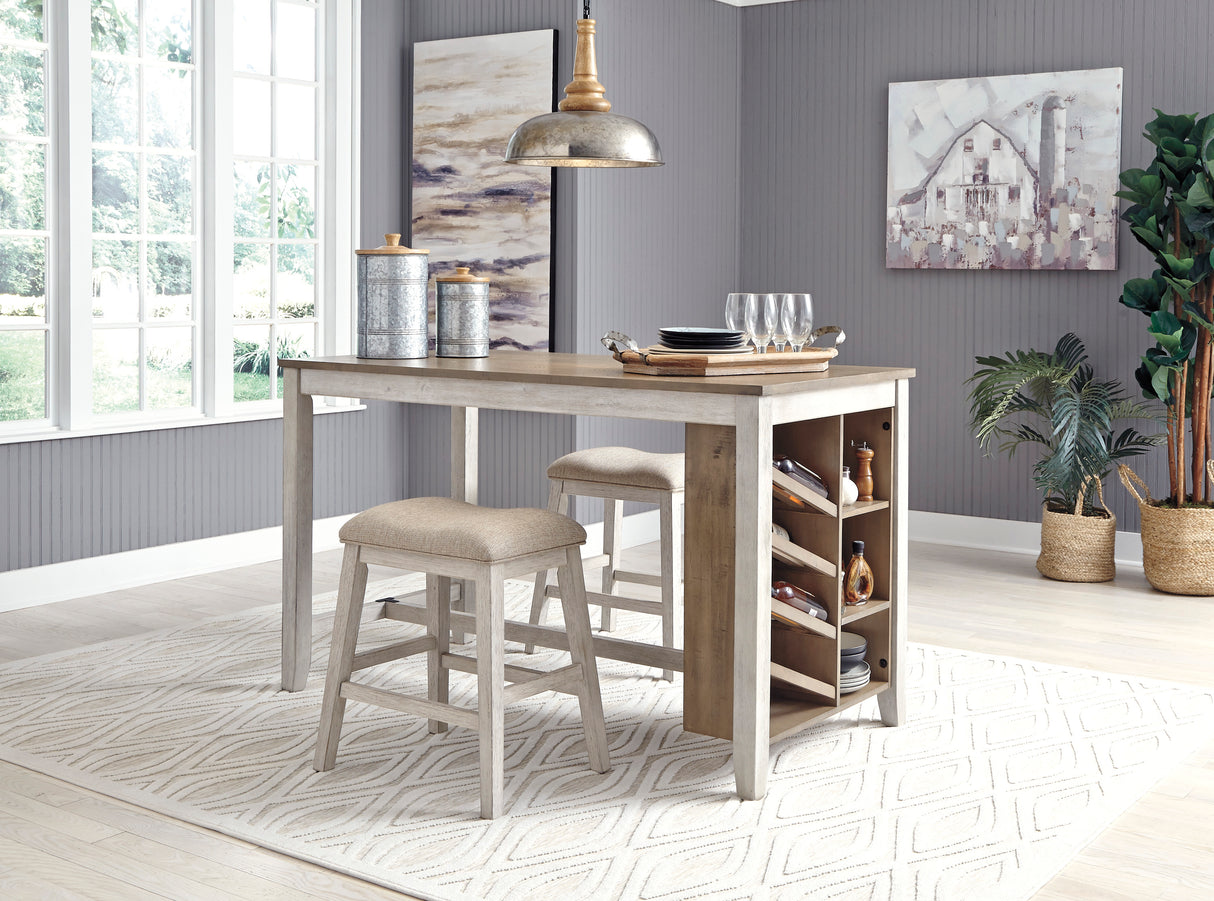 Skempton White/Light Brown 3-Piece Counter Height Set with Stools from Ashley - Luna Furniture