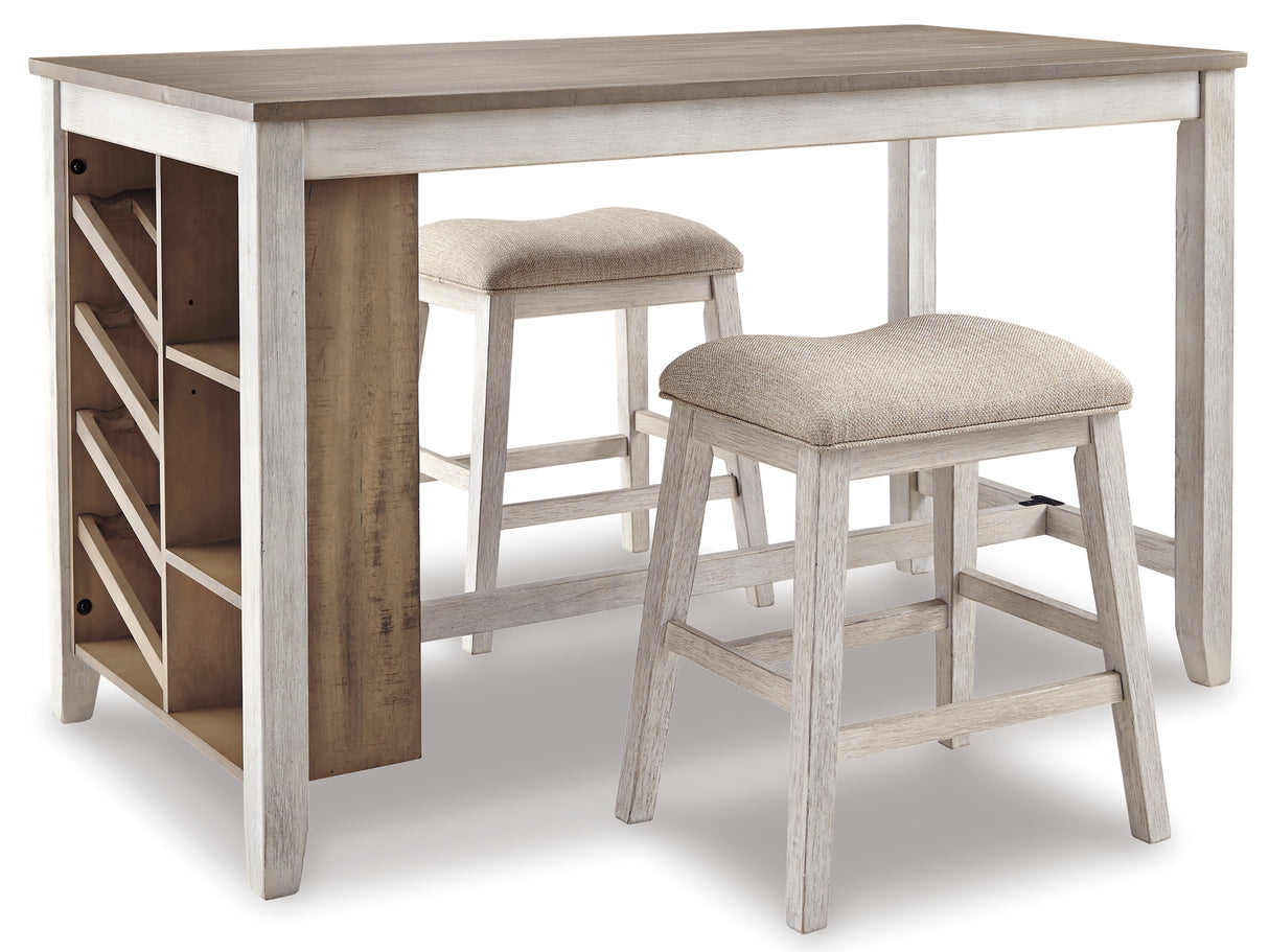 Skempton White/Light Brown 3-Piece Counter Height Set with Stools from Ashley - Luna Furniture