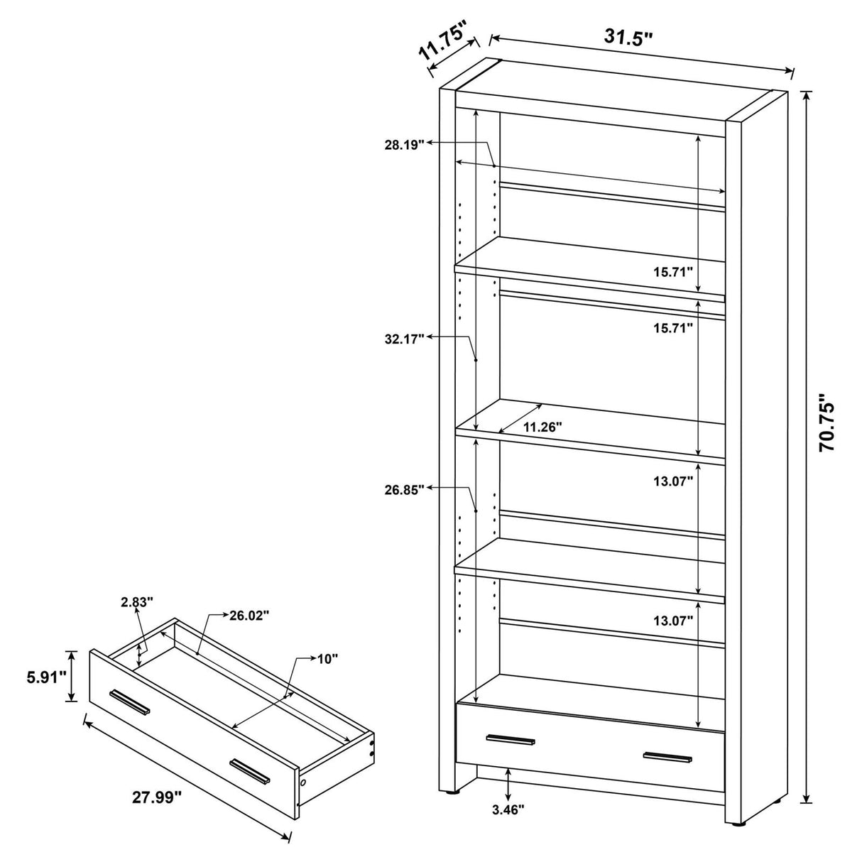 Skylar Cappuccino 5-Shelf Bookcase with Storage Drawer from Coaster - Luna Furniture