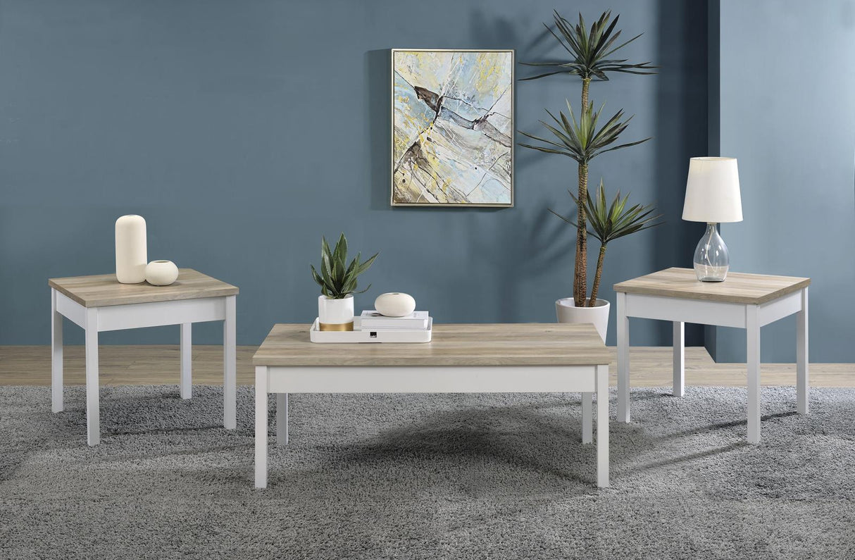 Stacie Antique Pine and White 3-Piece Composite Wood Coffee Table Set from Coaster - Luna Furniture