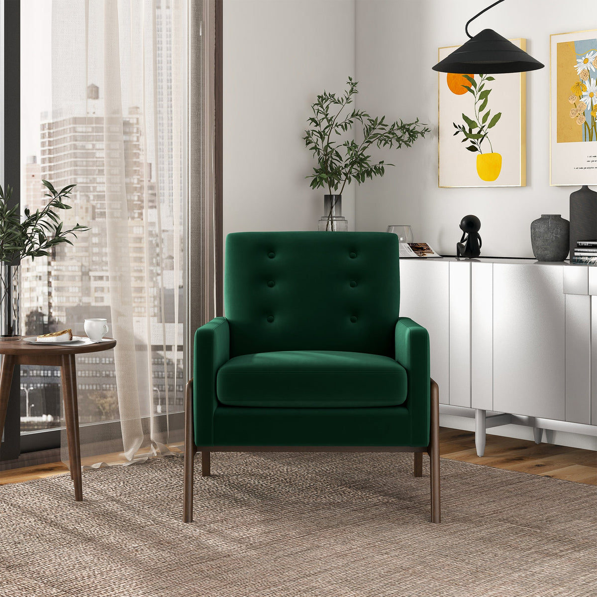 Stella Green Velvet Solid Wood Lounge Chair from Ashcroft Furniture - Luna Furniture