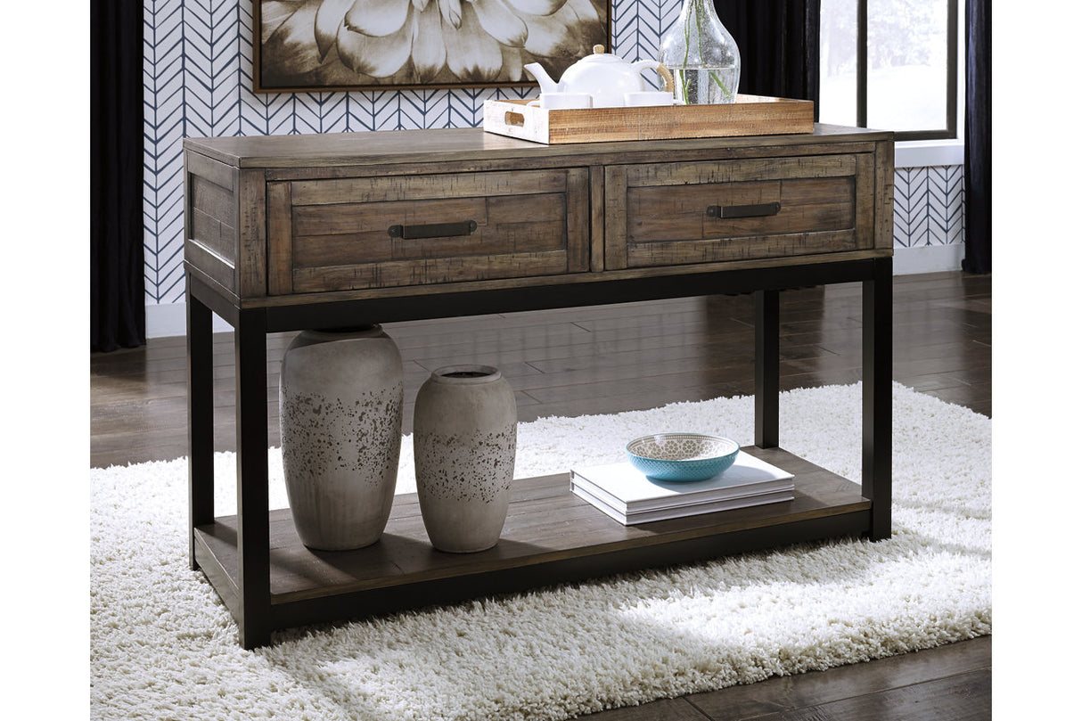 Johurst Grayish Brown Sofa/Console Table from Ashley - Luna Furniture