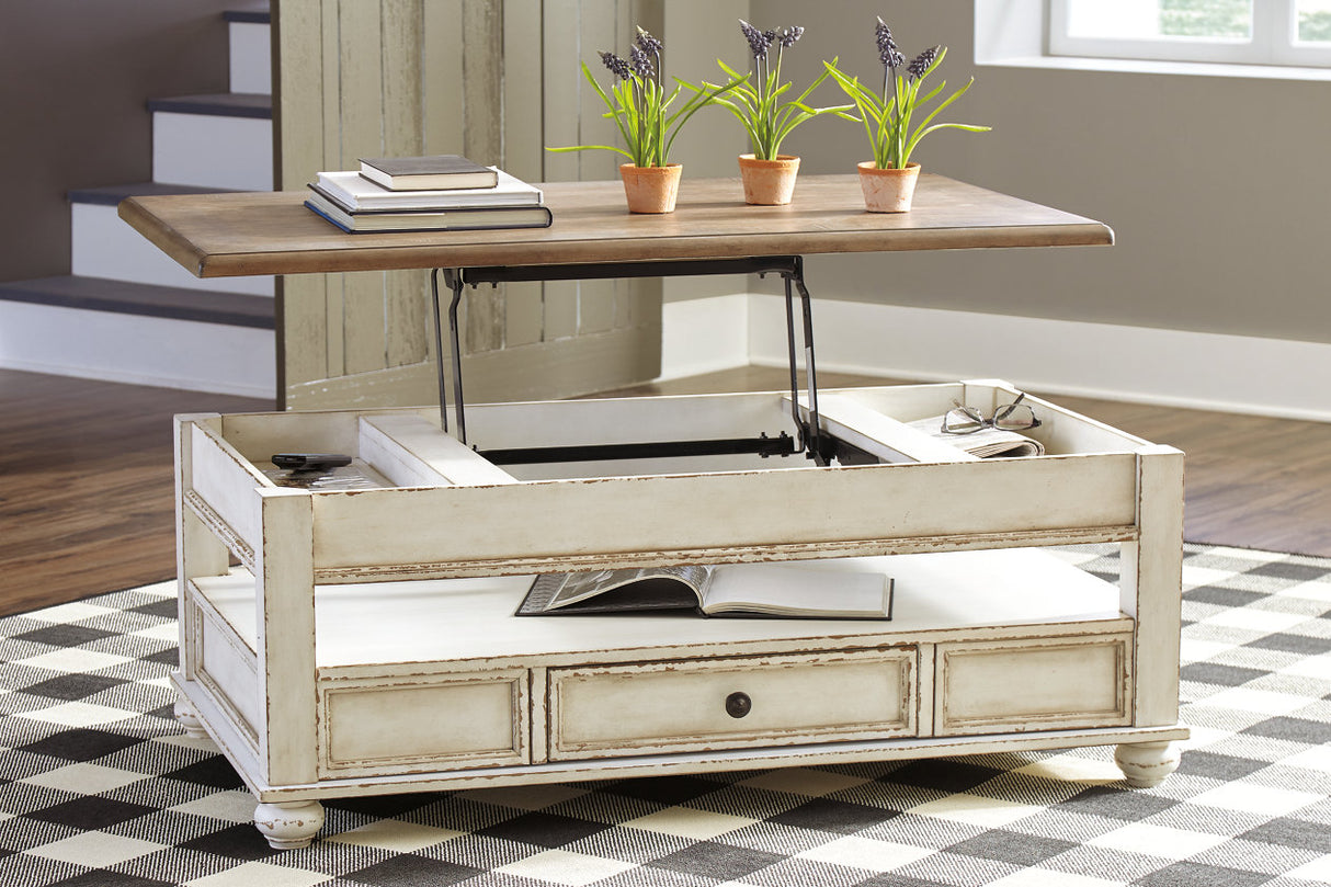 Realyn White/Brown Coffee Table with Lift Top from Ashley - Luna Furniture