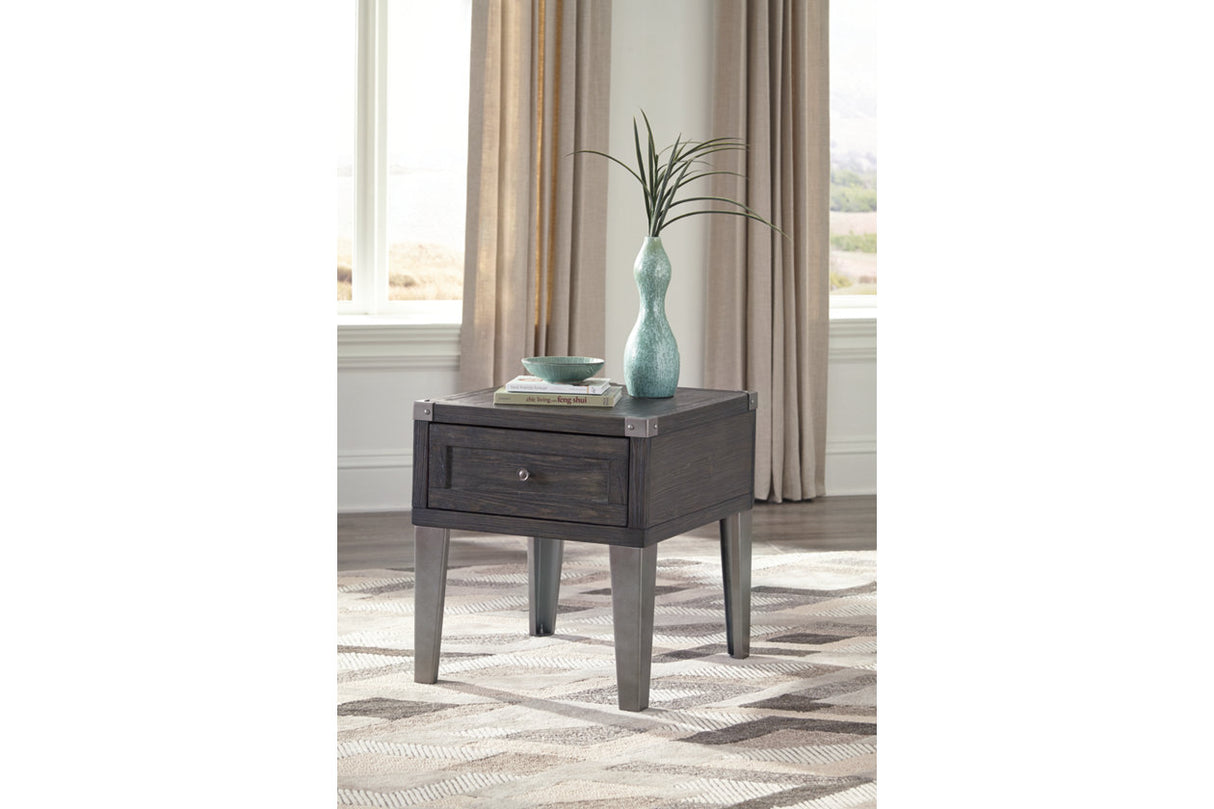 Todoe Dark Gray End Table with USB Ports & Outlets from Ashley - Luna Furniture