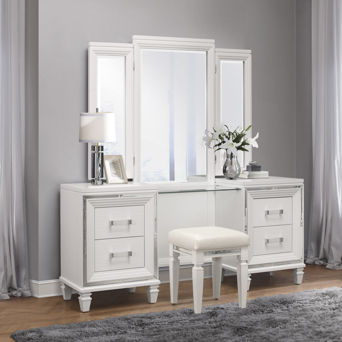 1616W-15* (3) Vanity Dresser with Mirror - Luna Furniture 1616W-15* (3) Vanity Dresser with Mirror - Luna Furniture