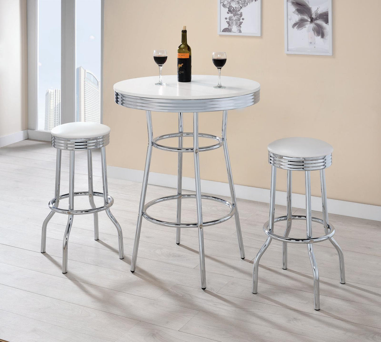 Theodore Chrome and Glossy White Round Bar Table from Coaster - Luna Furniture