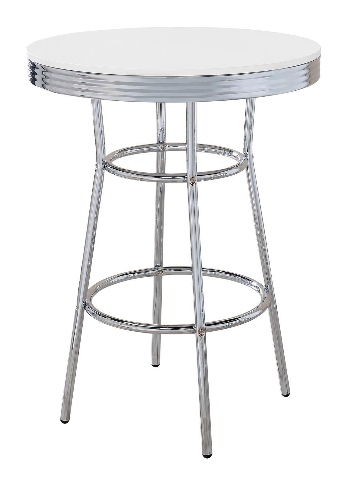 Theodore Chrome and Glossy White Round Bar Table from Coaster - Luna Furniture