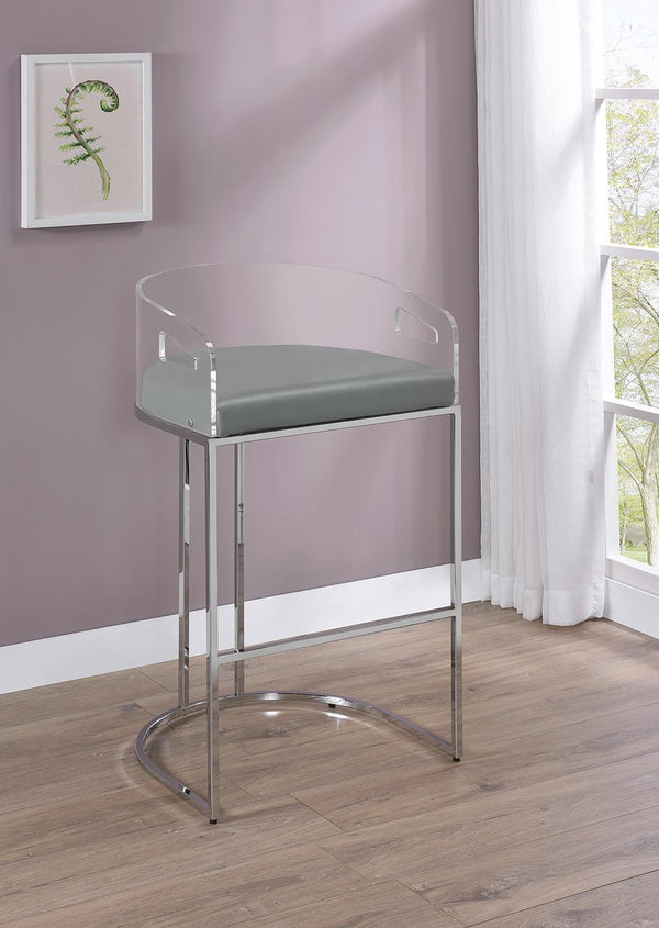Thermosolis Gray and Chrome Acrylic Back Bar Stools, Set of 2