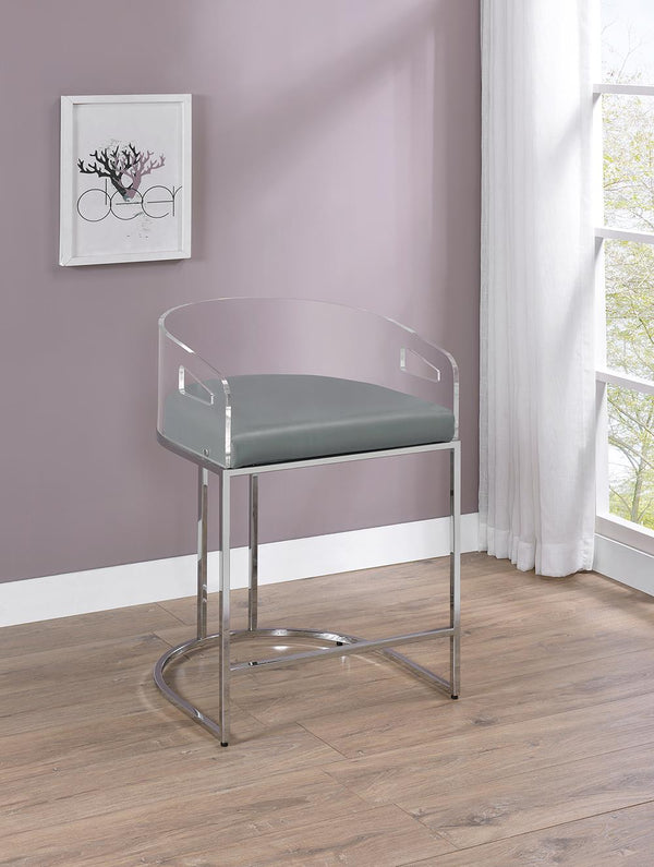 Thermosolis Gray and Chrome Acrylic Back Counter Height Stools, Set of 2
