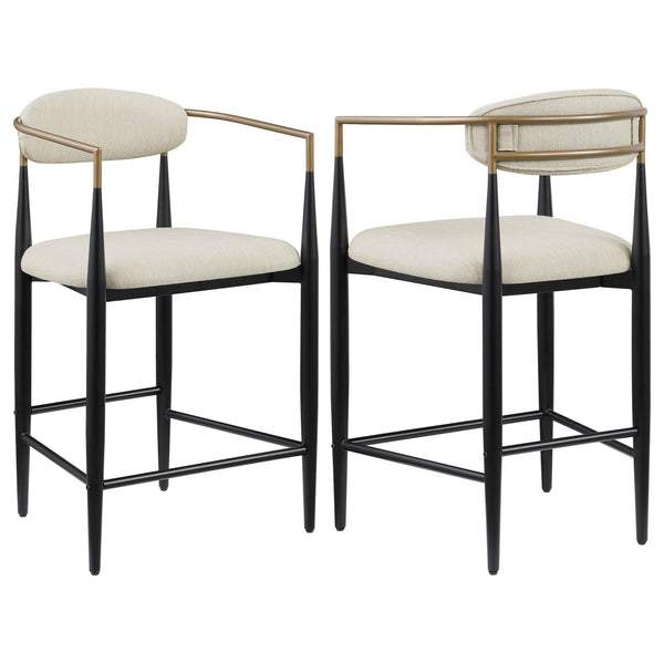 Tina Beige Metal Counter Height Upholstered Bar Stool, Set of 2