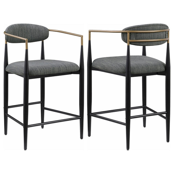 Tina Dark Gray Metal Counter Height Upholstered Bar Stool, Set of 2