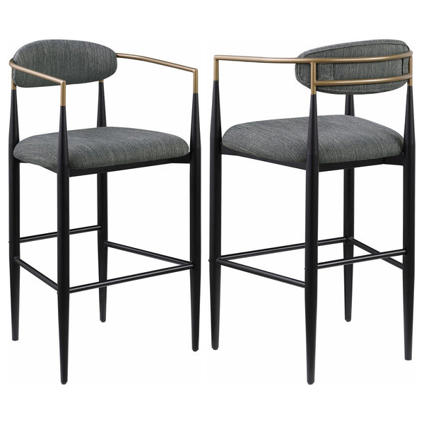 Tina Dark Gray Metal Pub Height Upholstered Bar Stool, Set of 2