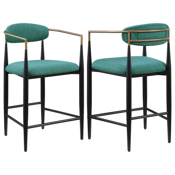 Tina Green Metal Counter Height Upholstered Bar Stool, Set of 2
