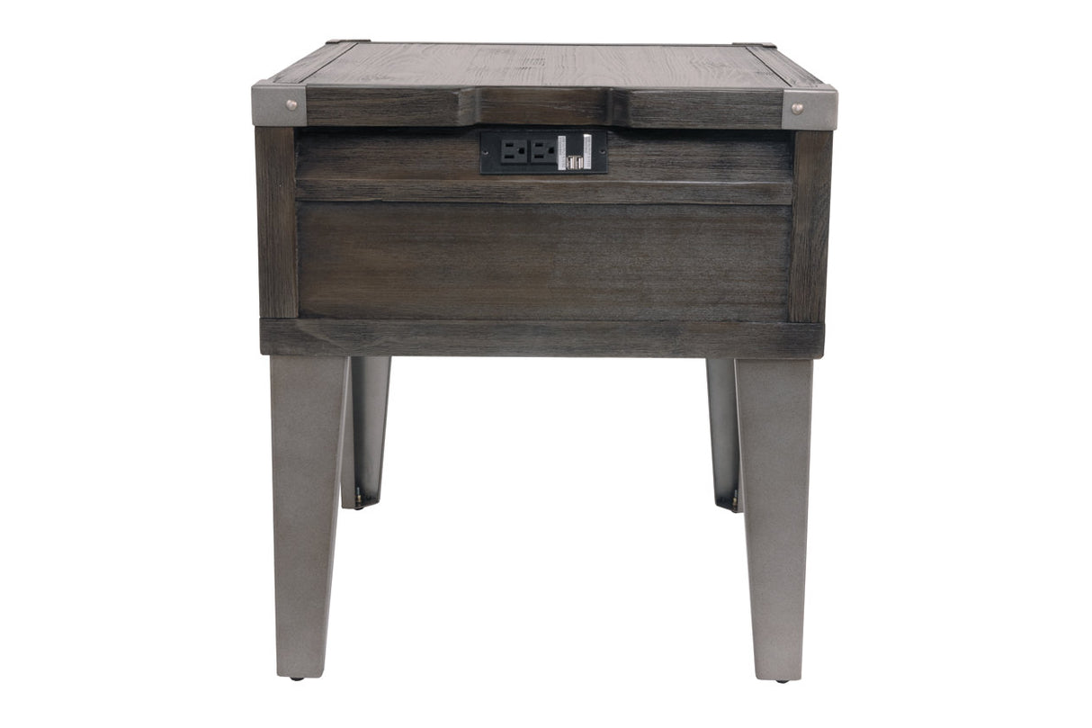 Todoe Dark Gray End Table with USB Ports & Outlets from Ashley - Luna Furniture