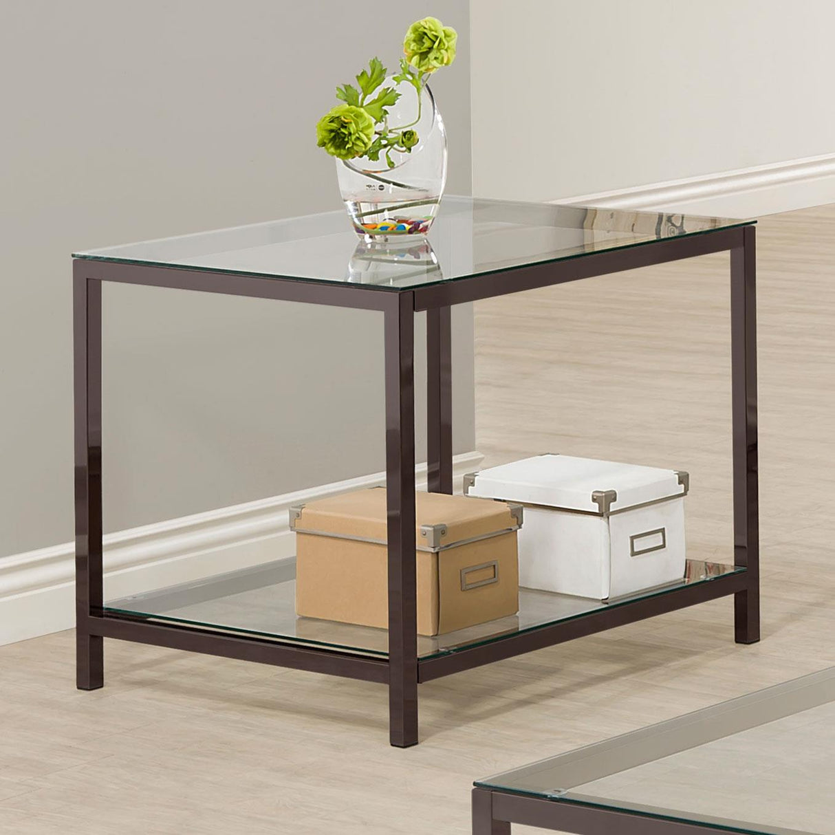 Trini End Table with Glass Shelf Black Nickel from Coaster - Luna Furniture