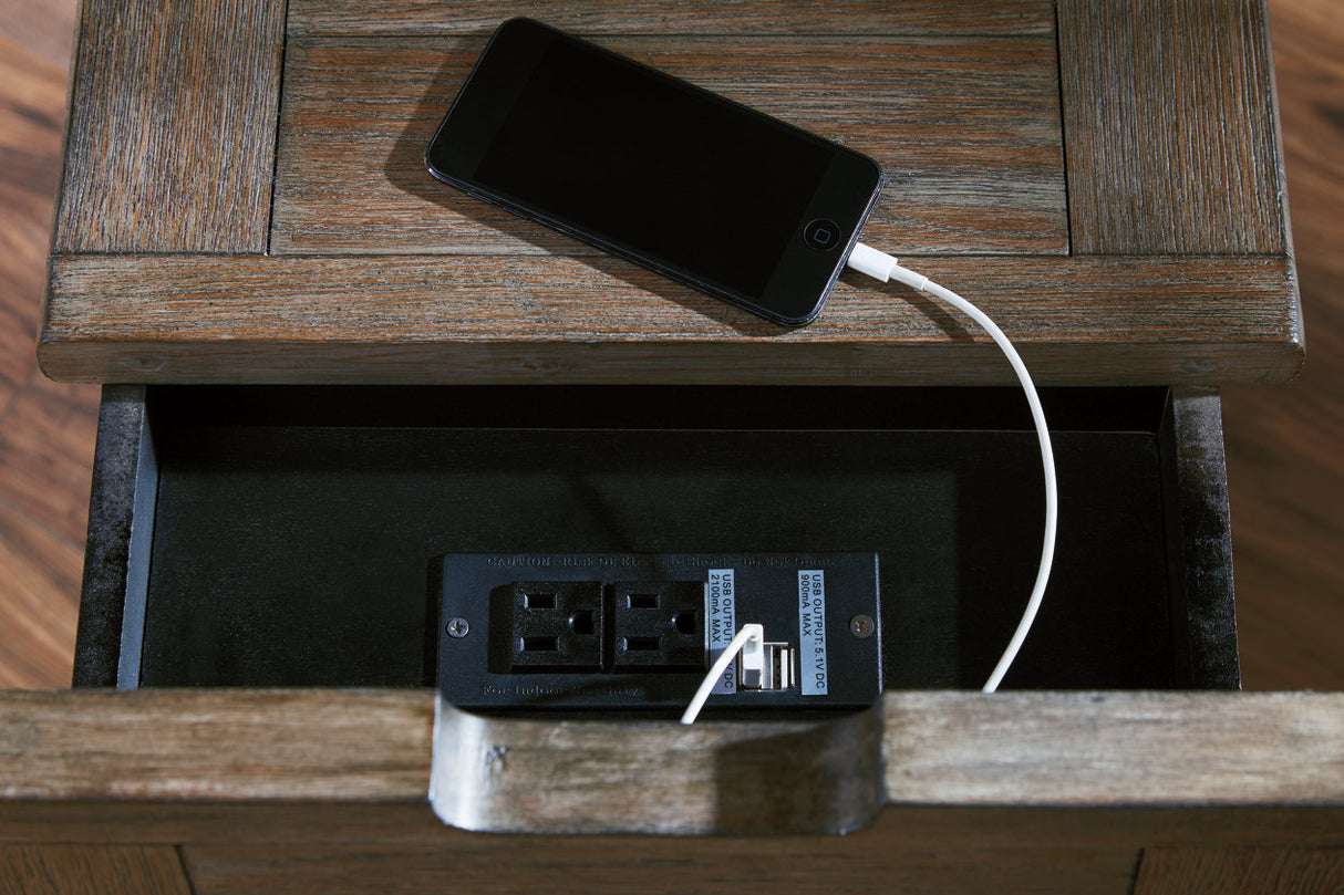 Tyler Creek Grayish Brown/Black Chairside End Table with USB Ports & Outlets from Ashley - Luna Furniture