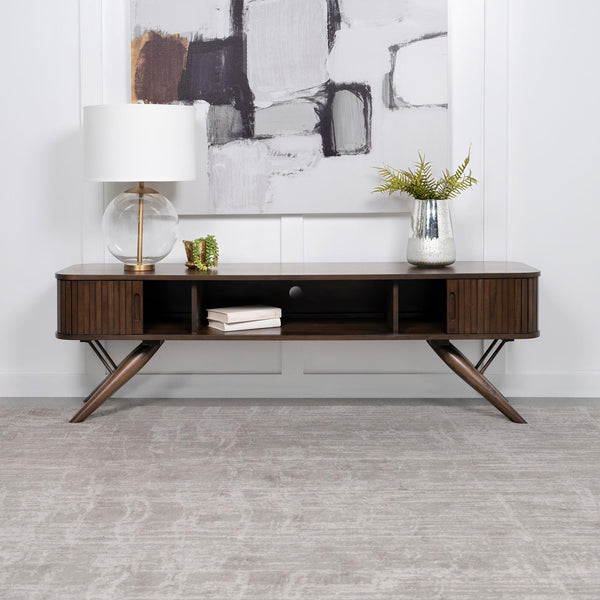 Valna Walnut Rectangular 71" TV Stand with Sliding Doors