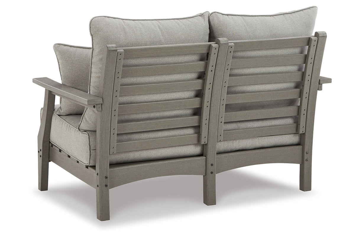 Visola Gray Outdoor Loveseat with Cushion from Ashley - Luna Furniture
