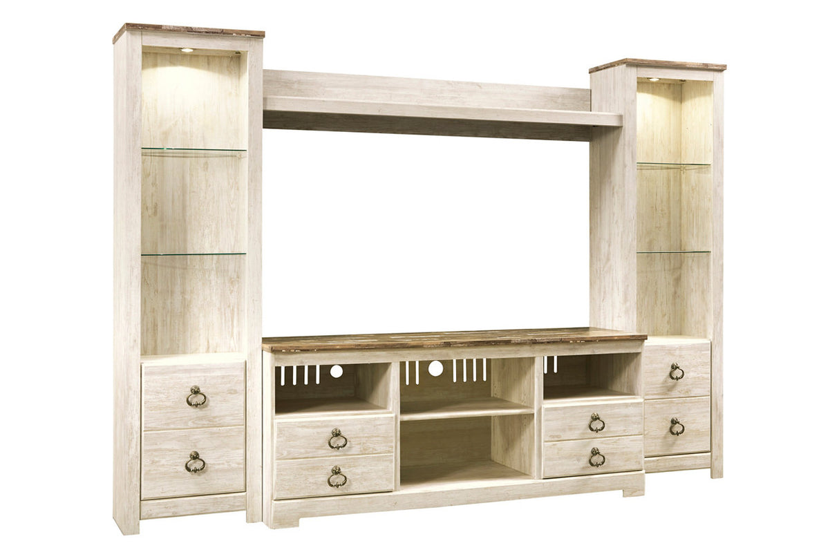 Willowton Whitewash 4-Piece Entertainment Center from Ashley - Luna Furniture