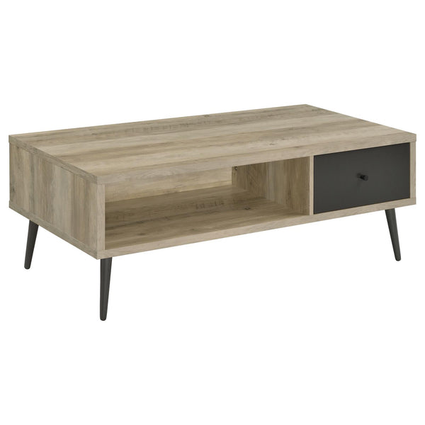Welsh Antique Pine and Gray 1-Drawer Rectangular Engineered Wood Coffee Table with Storage Shelf
