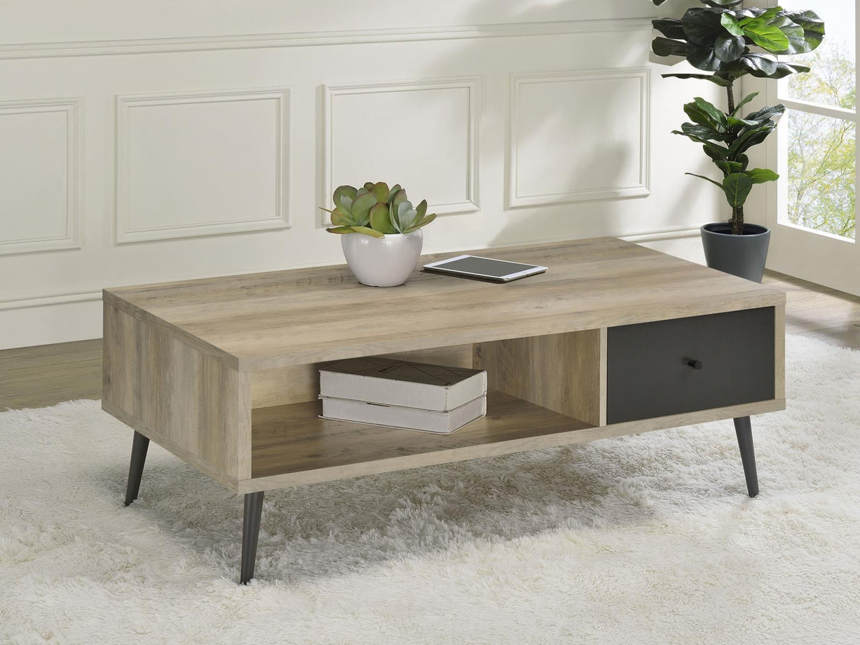 Welsh Antique Pine and Gray 1-Drawer Rectangular Engineered Wood Coffee Table with Storage Shelf from Coaster - Luna Furniture