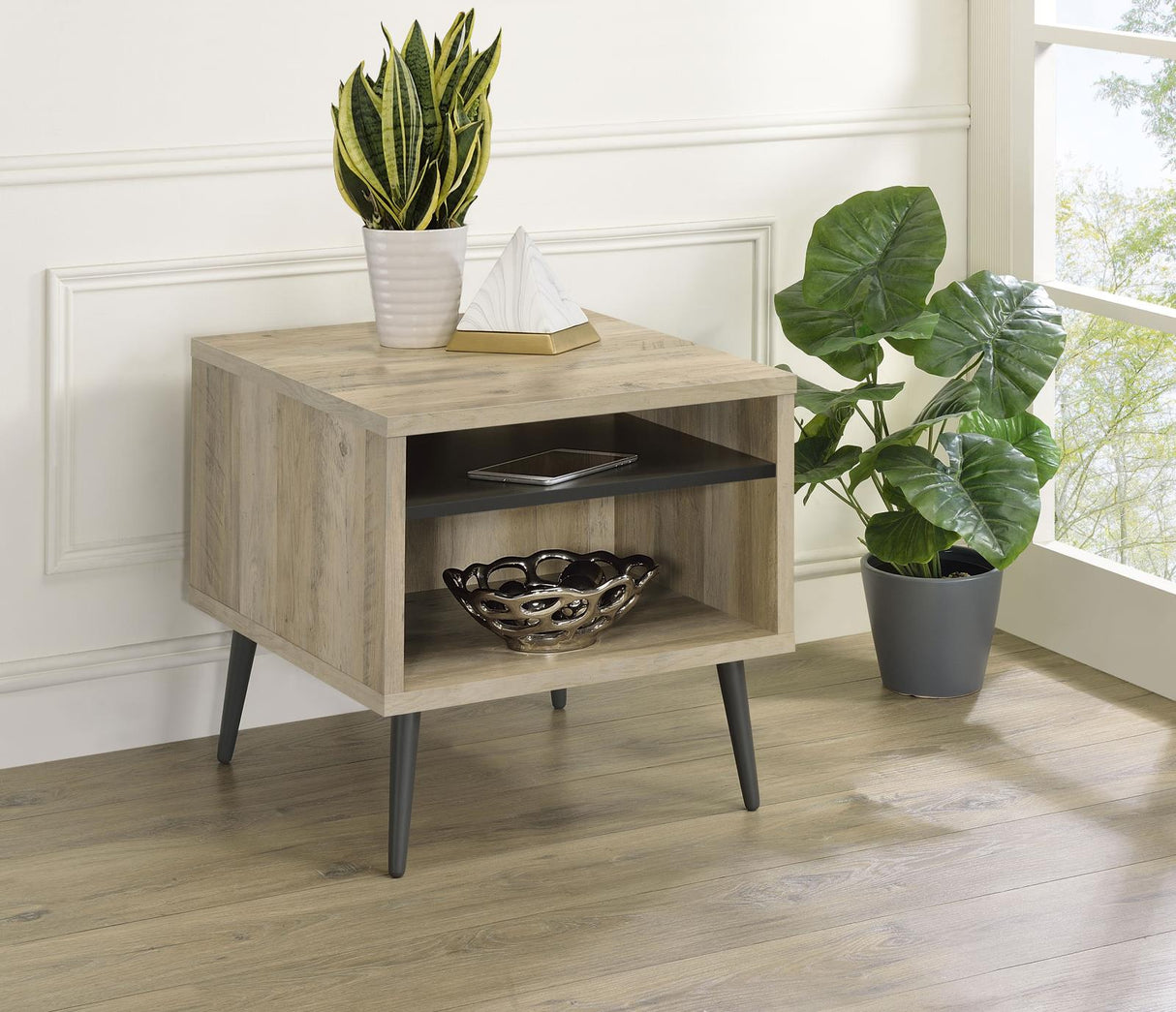 Welsh Antique Pine and Gray Square Engineered Wood End Table with Shelf from Coaster - Luna Furniture