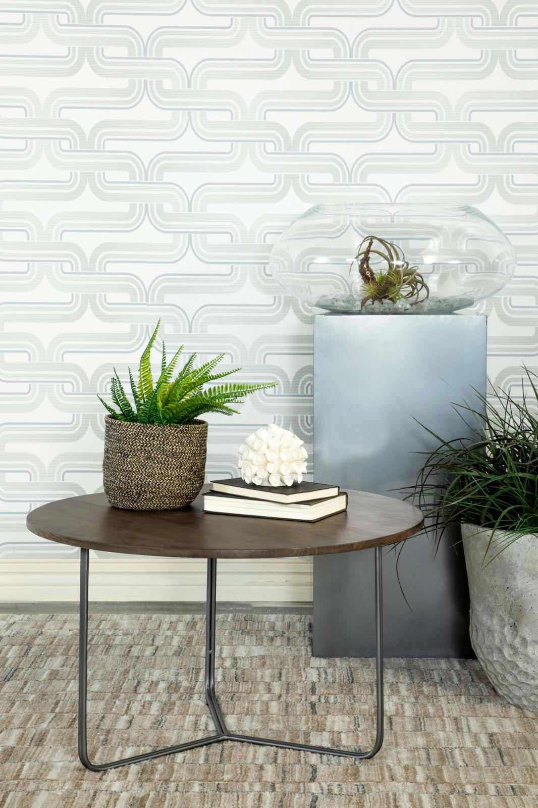 Yaritza Natural and Gunmetal Round Accent Table with Triangle Wire Base from Coaster - Luna Furniture