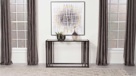 Adri Rectangular Glass Top Sofa Table Clear and Black Nickel - 708359 - Luna Furniture